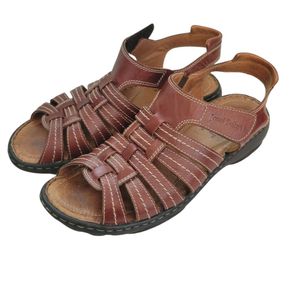 Josef Seibel Women Brown Leather Fisherman Sandals Size 39 US 8 Open Toe Comfort